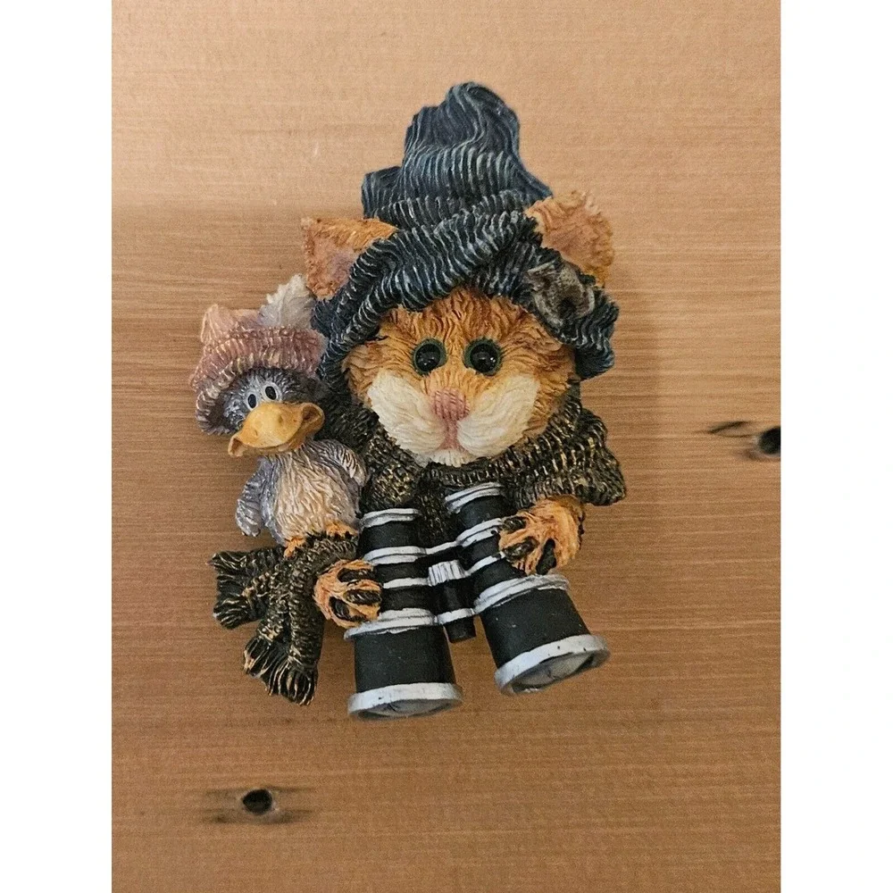 Cat & Bird Figurine with Binoculars Whimsical Decor Shelf‎ Sitter VINTAGE